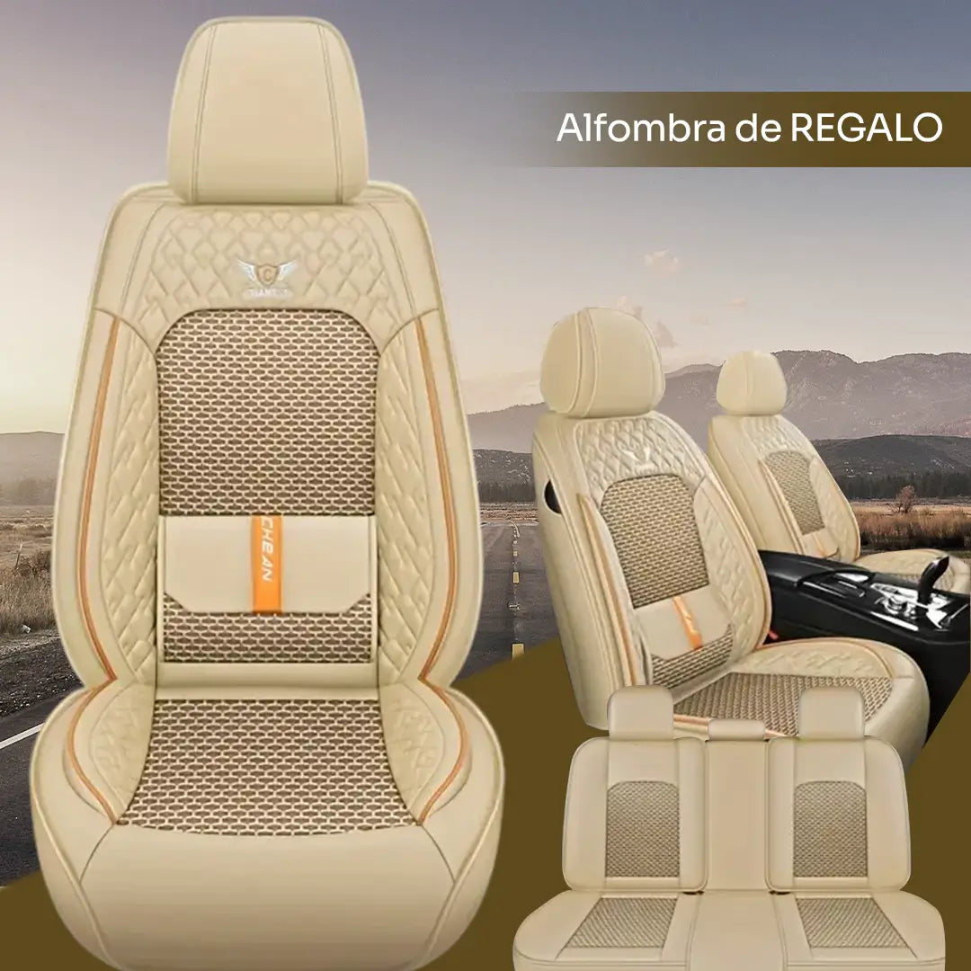 Funda Completa para Asientos de Auto en Cuero Legítimo + Juego de Alfombras Completo