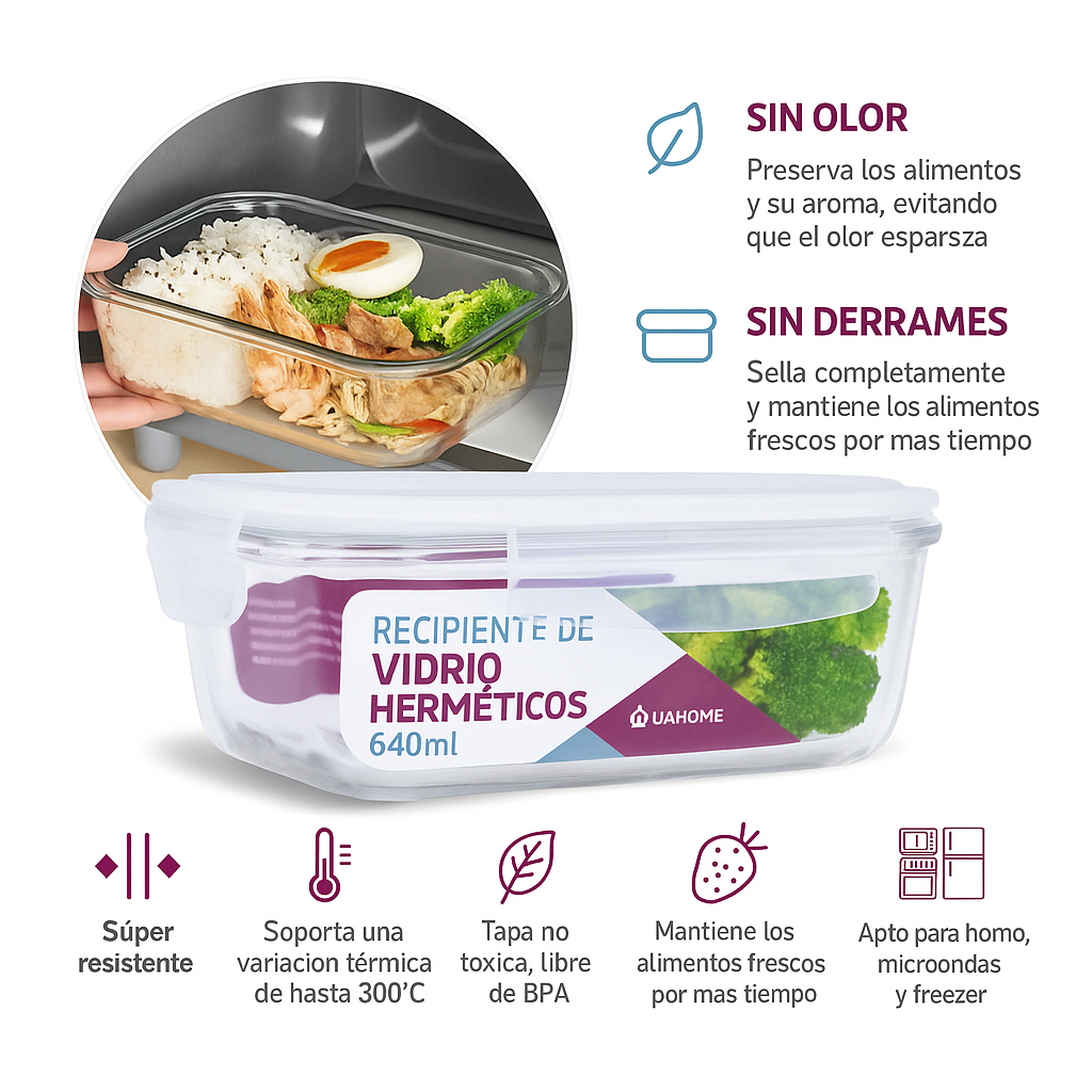 Pack 10 Recipientes de Vidrio Herméticos 640ml